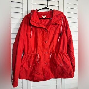 J. Crew Red Utility Jacket with Hood and Lightweight Design Size M